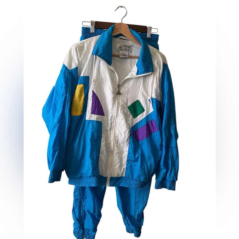 Vintage 80’s nylon brightly colorful Geometric Track Suit